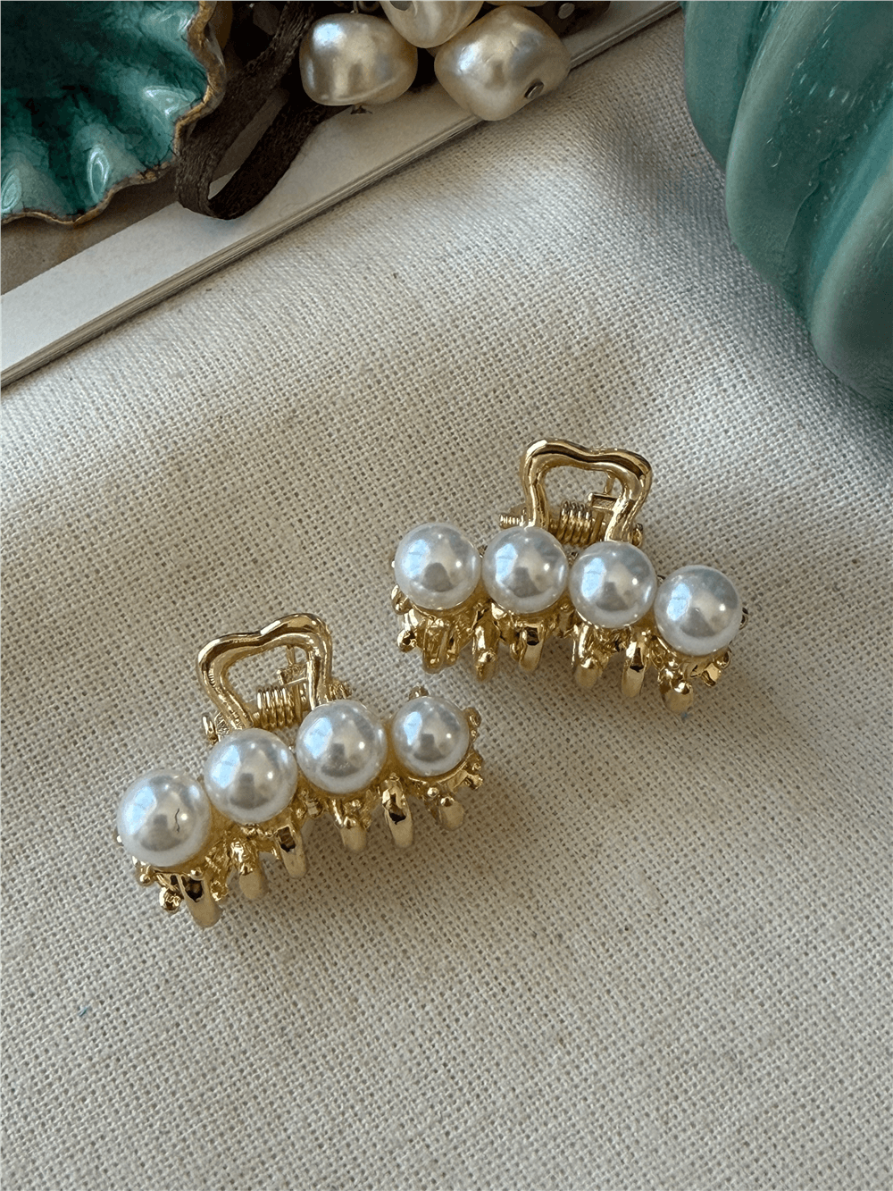 İkili İncili Mini Metal Mandal Toka