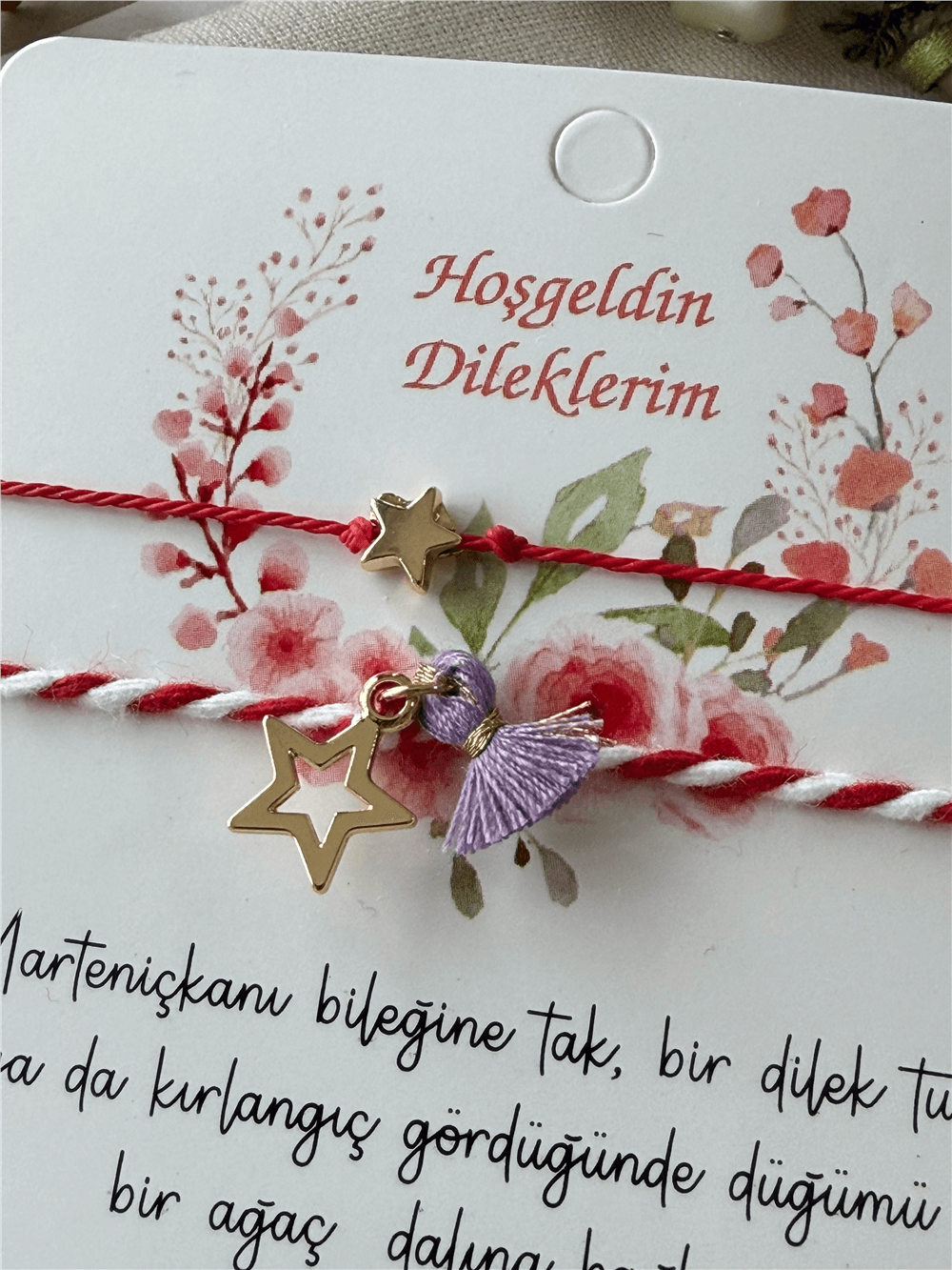 İkili Mor Püsküllü Yıldız Detaylı Marteniçka Bileklik