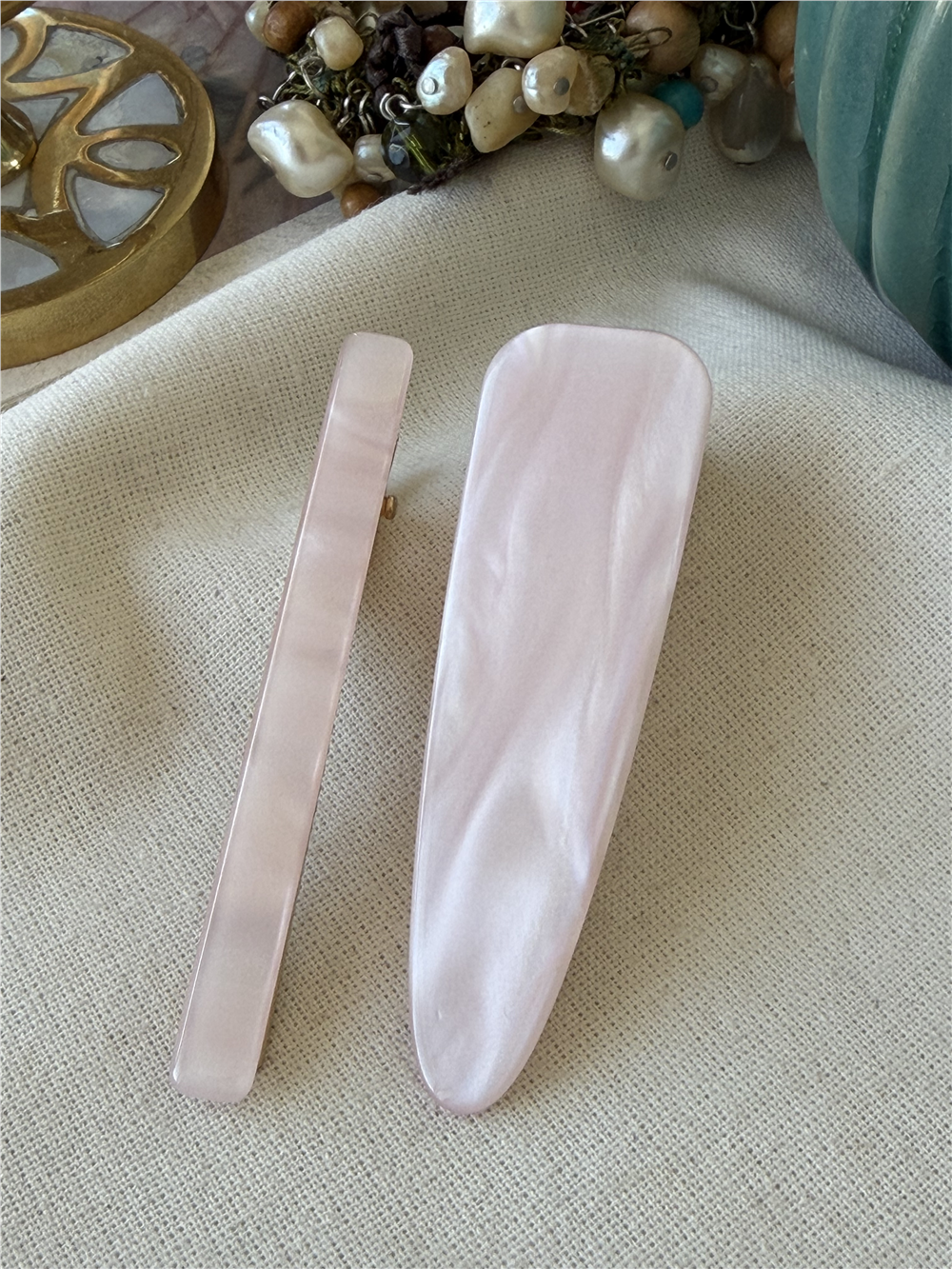 İkili Parlak Açık Pembe Toka Seti