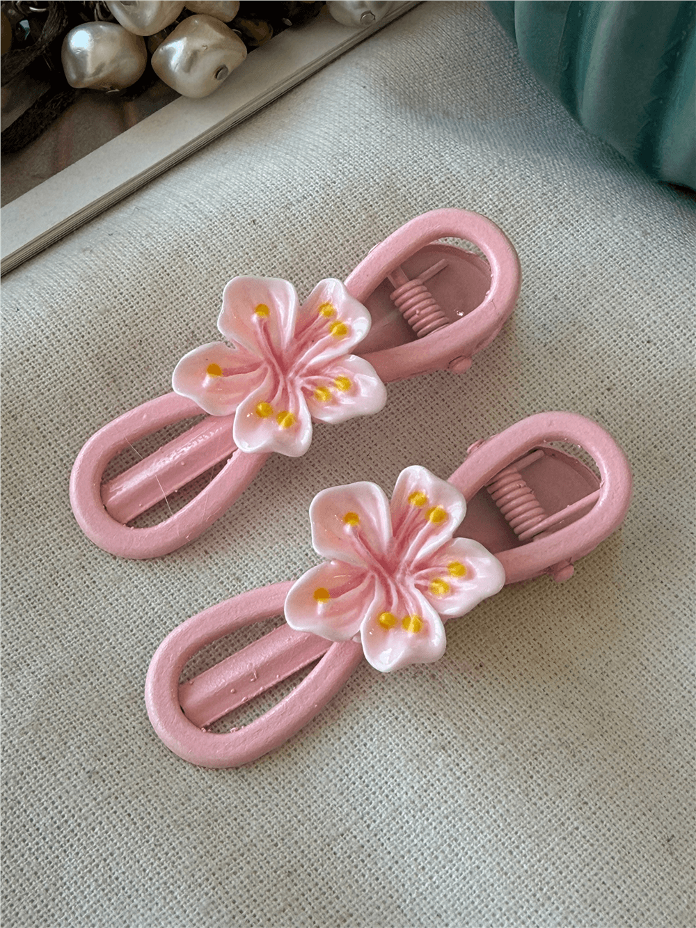 İkili Pembe Çiçek Toka Seti