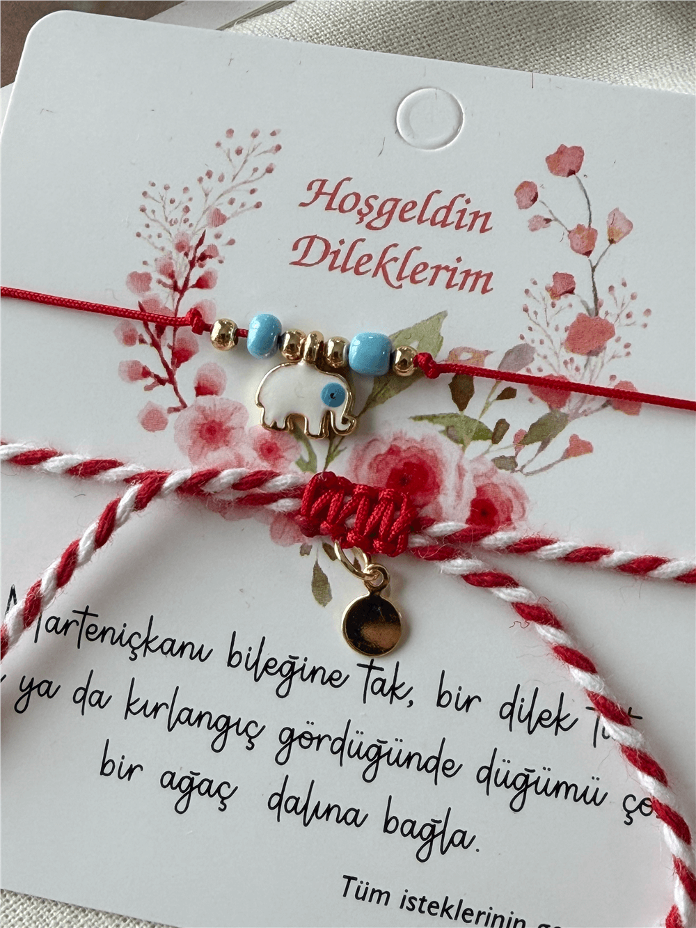 İkili Pullu Beyaz Fil Detaylı Marteniçka Bileklik
