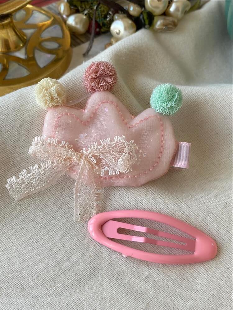 İkili Renkli Ponponlu Pembe Taç Model Toka Seti