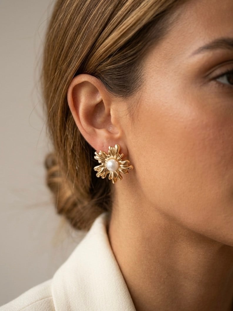 İncili Çiçek Küpe