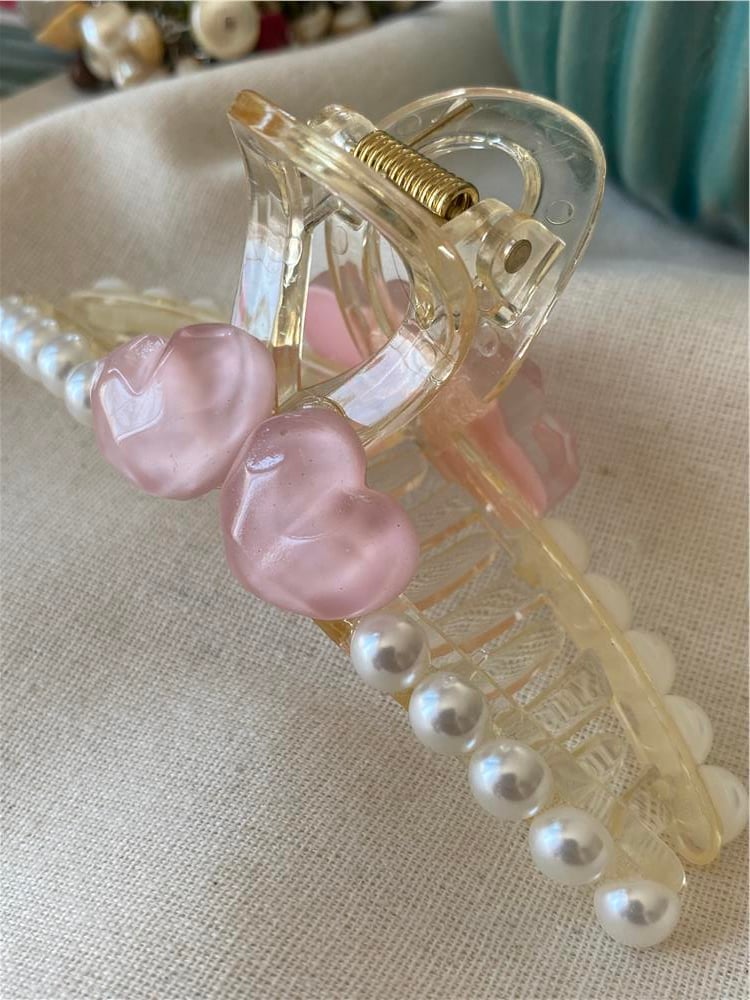 İncili Pembe Kalp Mandal Toka
