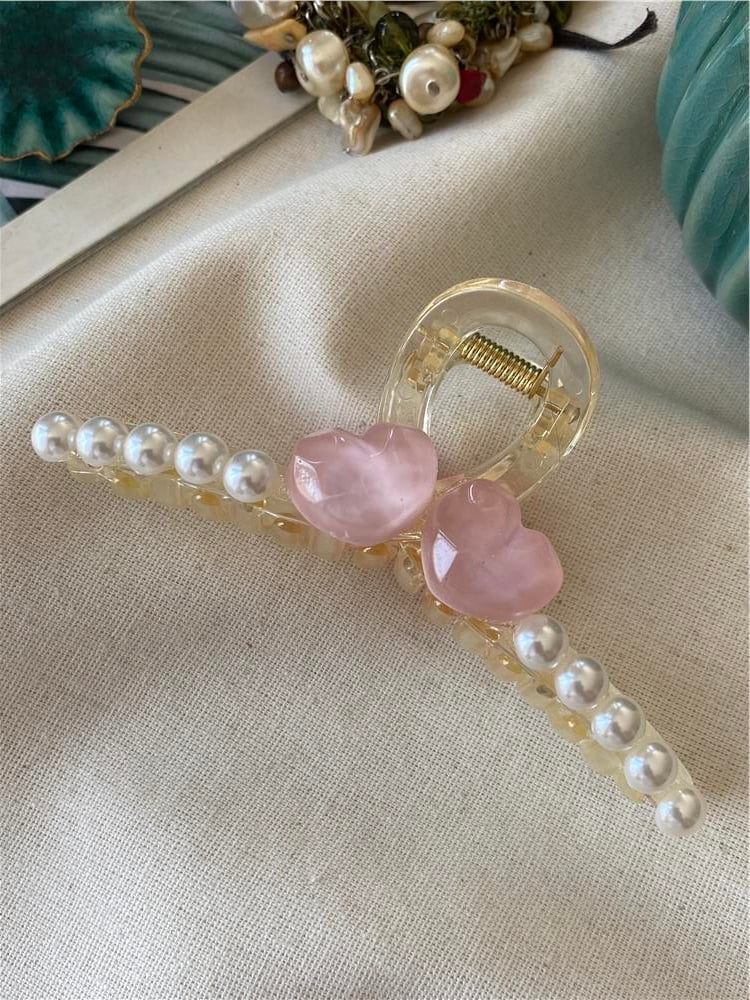 İncili Pembe Kalp Mandal Toka