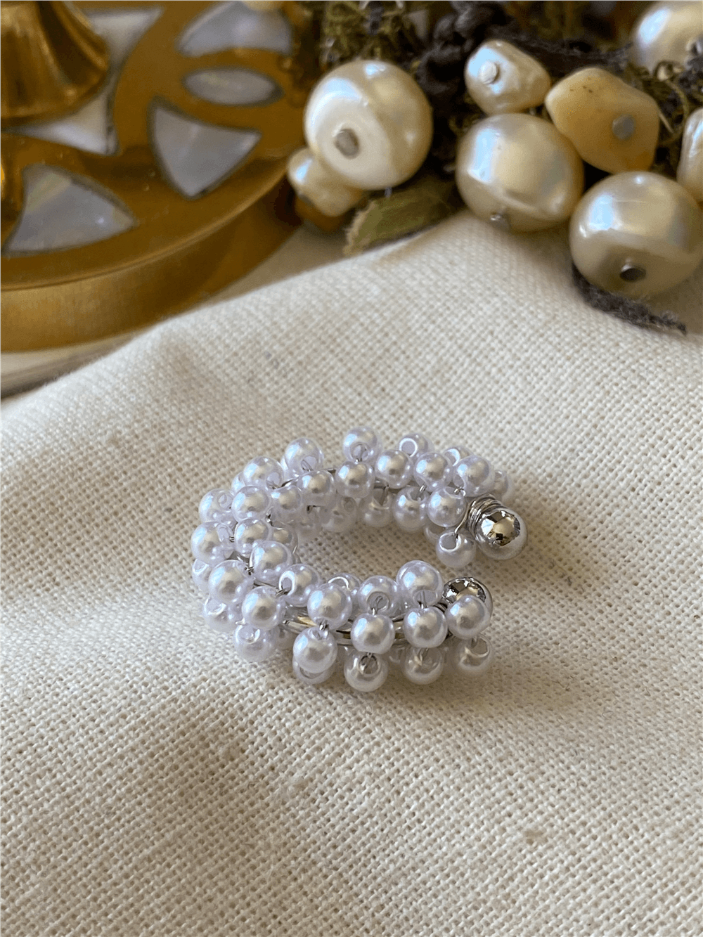 İncili Silver Kıkırdak Küpe