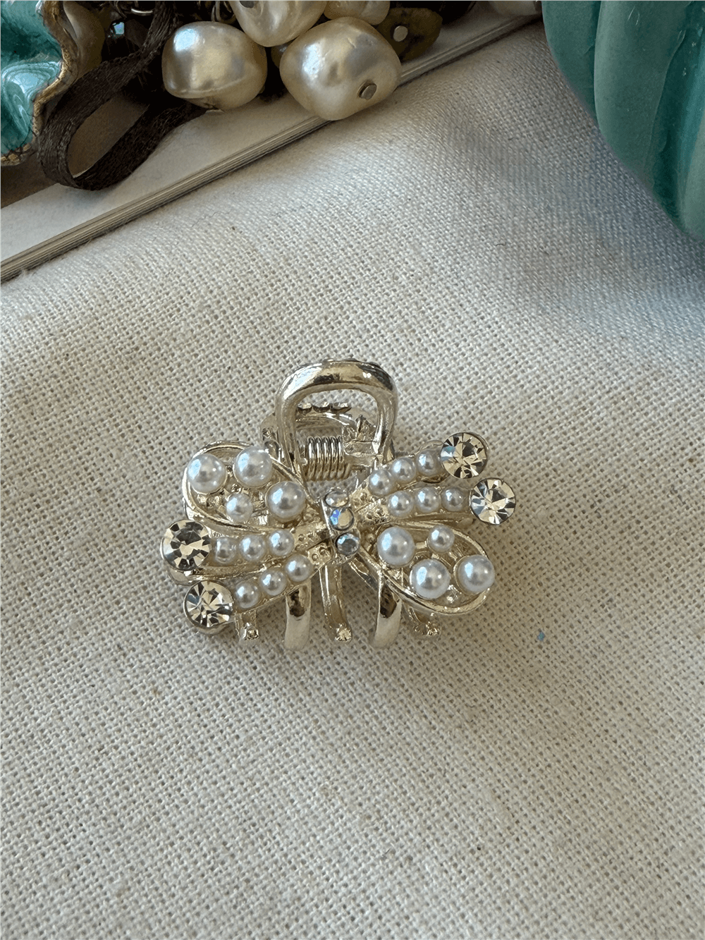 İncili Taşlı Mini Metal Mandal Toka