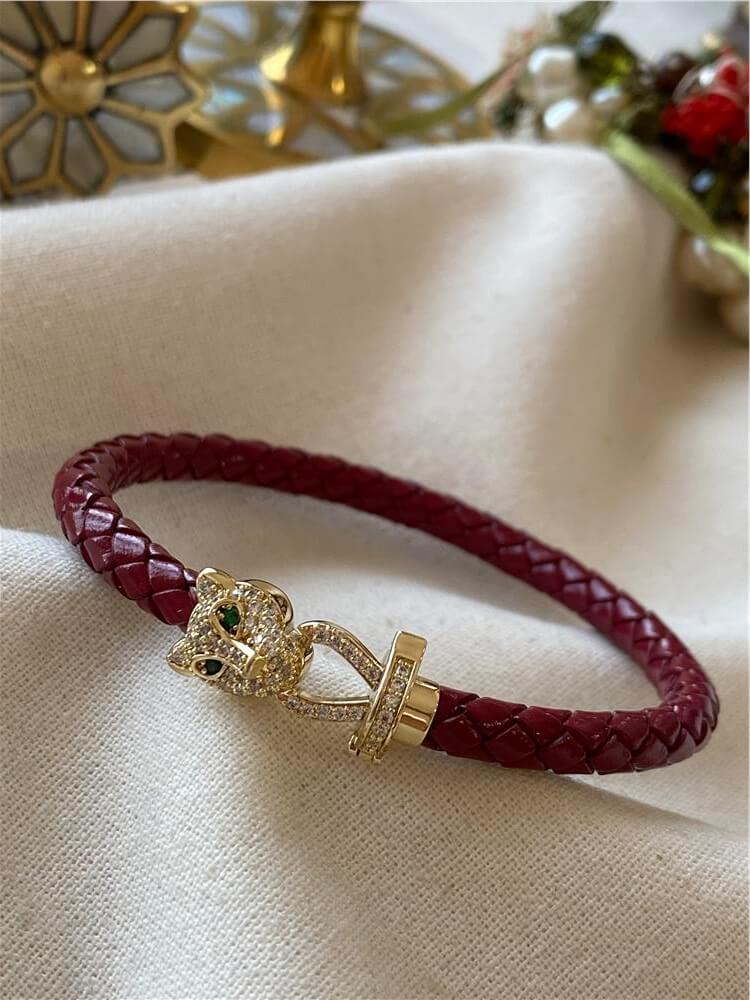 Kaplan Detaylı Bordo Deri Bileklik