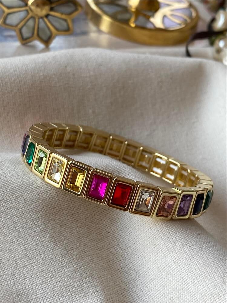 Karışık Renkli Dikdörtgen Taşlı Esnek Bileklik