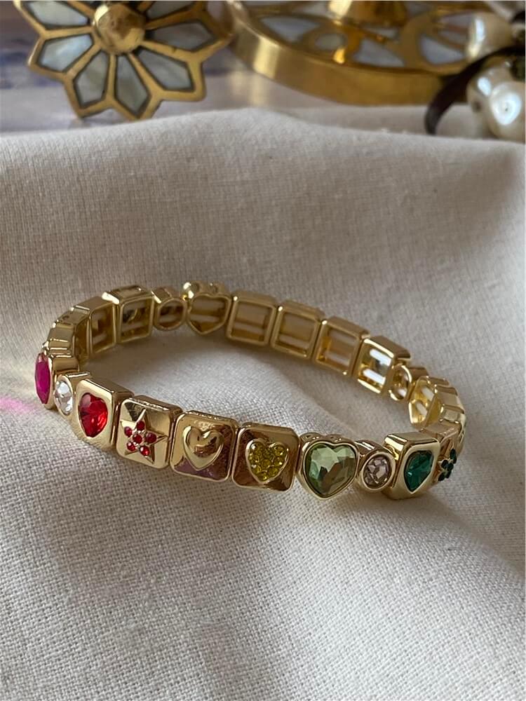 Karışık Renkli Yıldız ve Kalp Desenli Esnek Bileklik