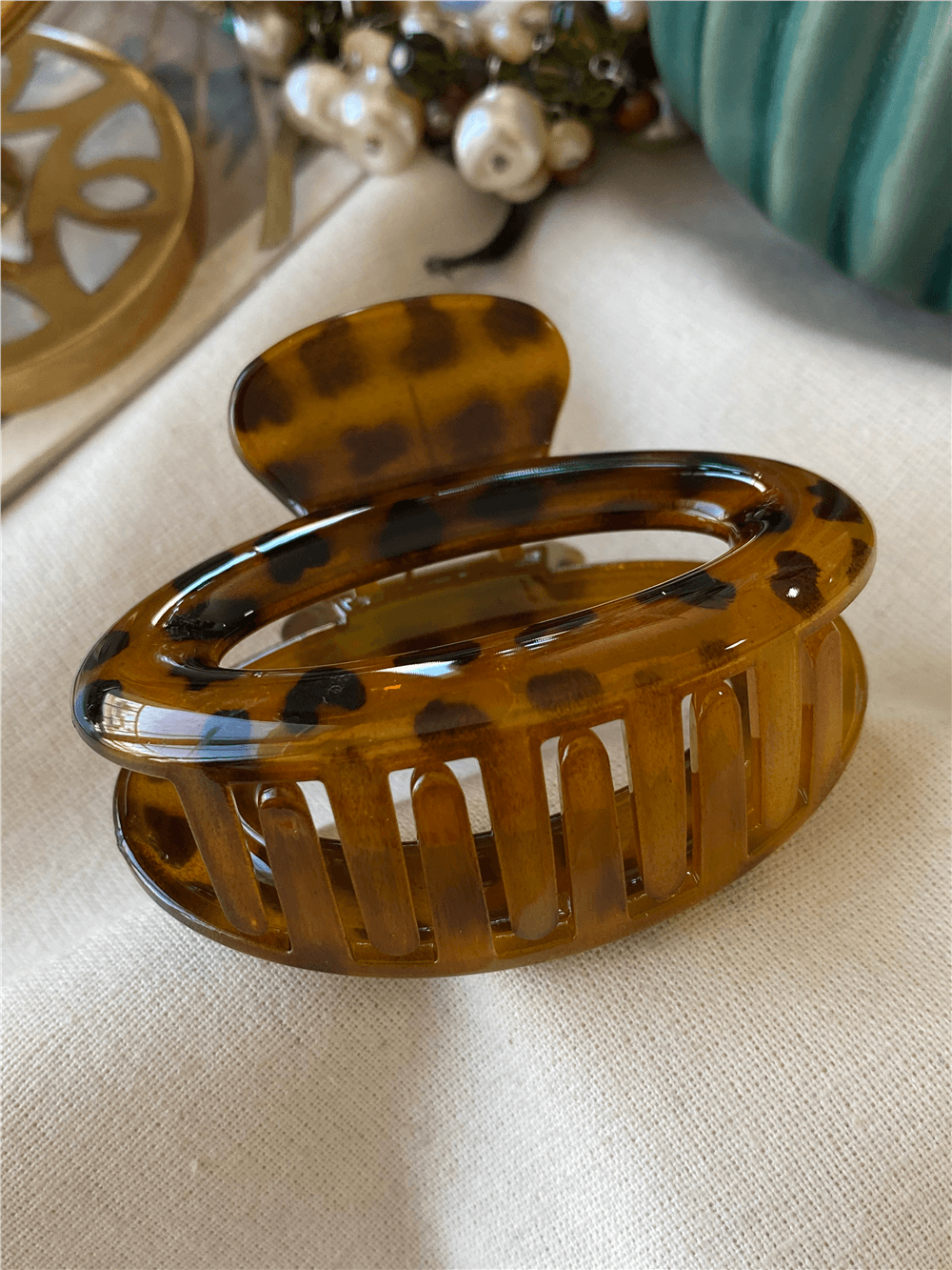 Leopar Desenli Oval Mandal Toka