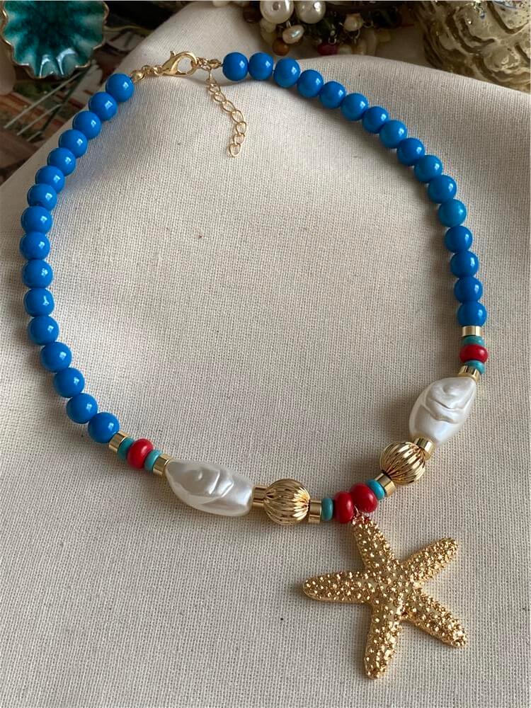 Mavi Boncuklu Denizyıldızı Kolye