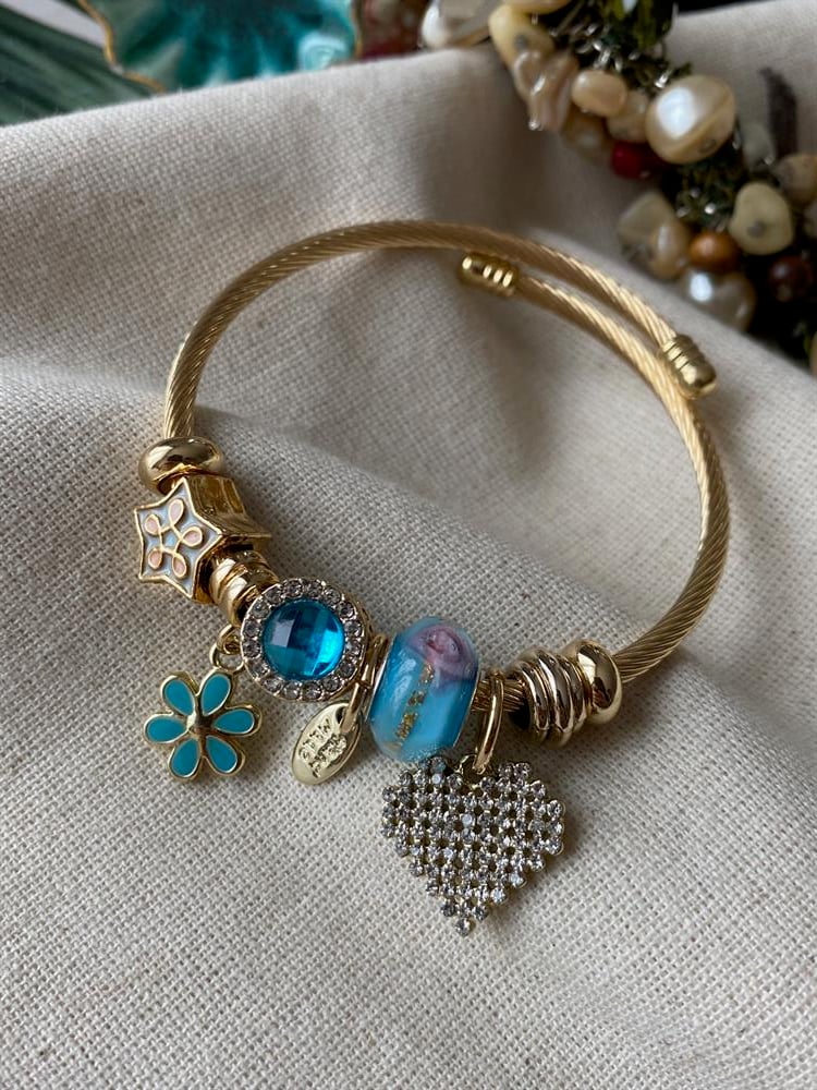 Mavi Papatya&Kalp Charmlı Bileklik