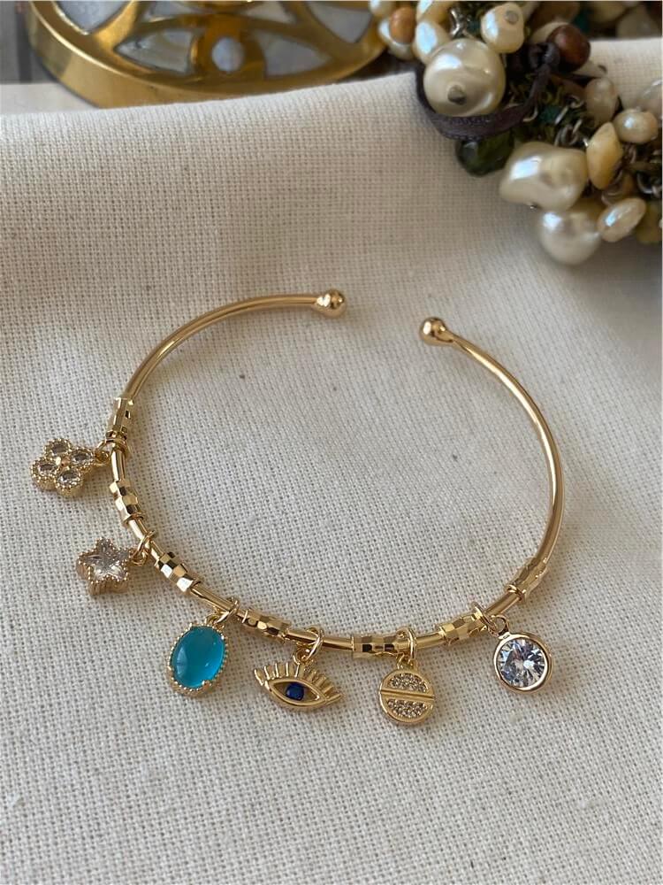 Mavi Taşlı ve Göz Charmlı Bileklik