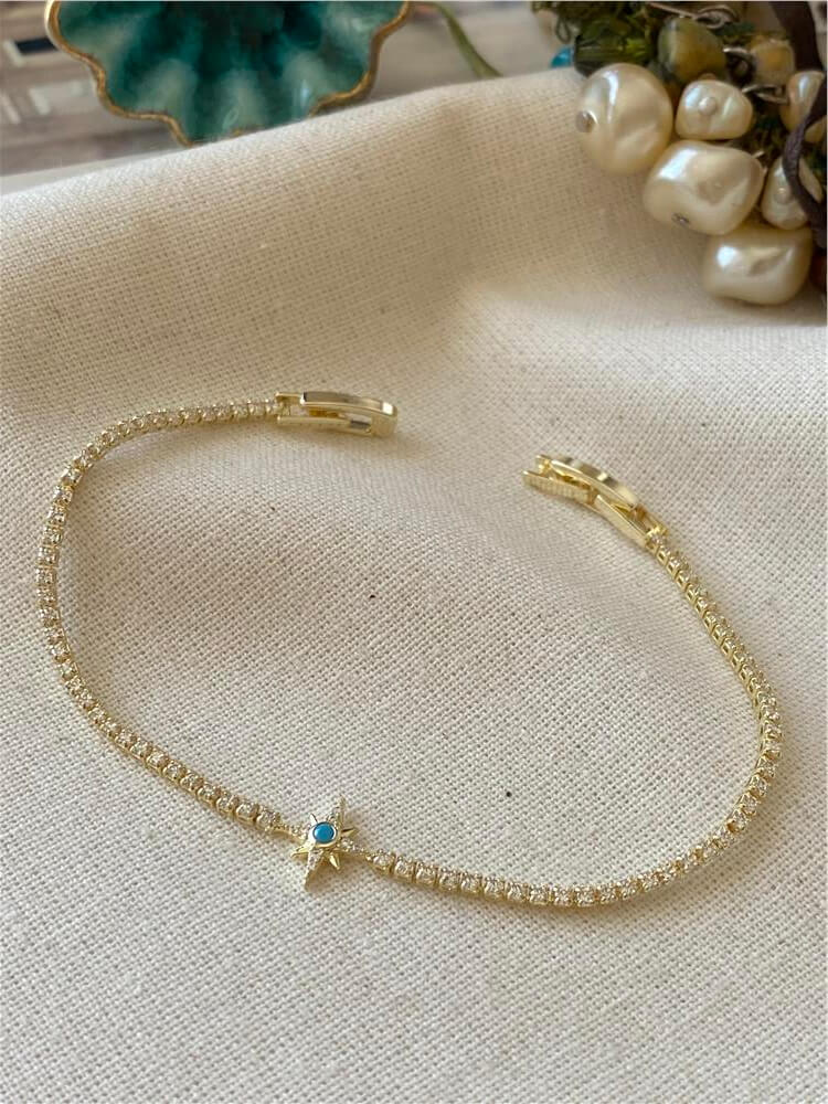Mavi Taşlı Yıldız Detaylı Suyolu Bileklik
