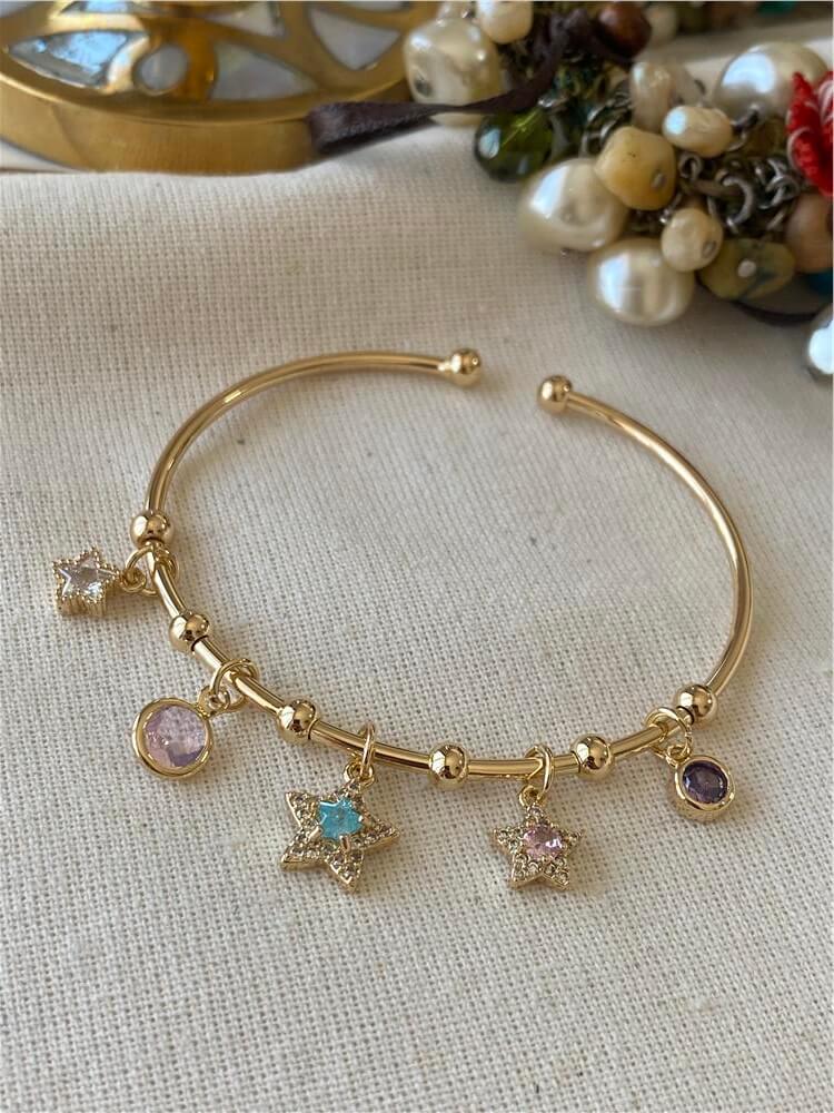 Mavi ve Pembe Taşlı Yıldız Sallantılı Bileklik