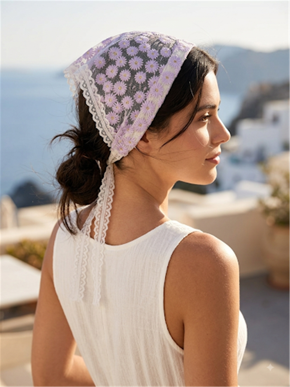 Mor Papatya Desenli Bandana Model Taç
