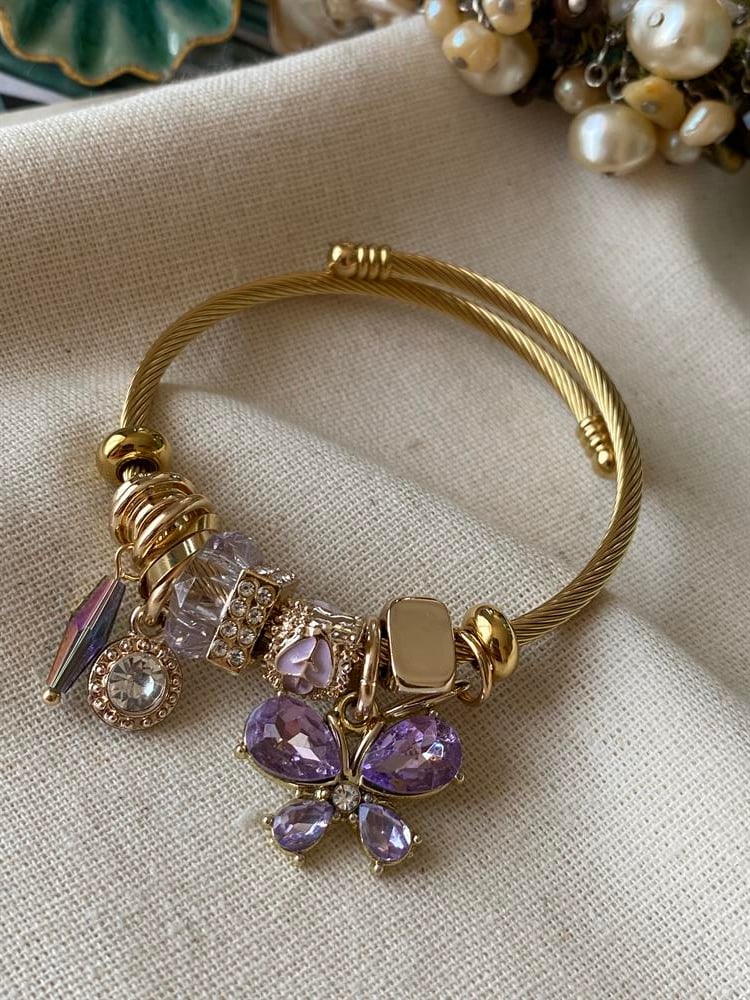 Mor Taşlı Kelebek Charmlı Bileklik