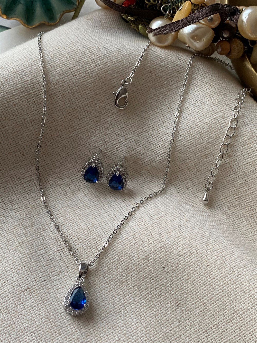Navy Damla Kolye Set
