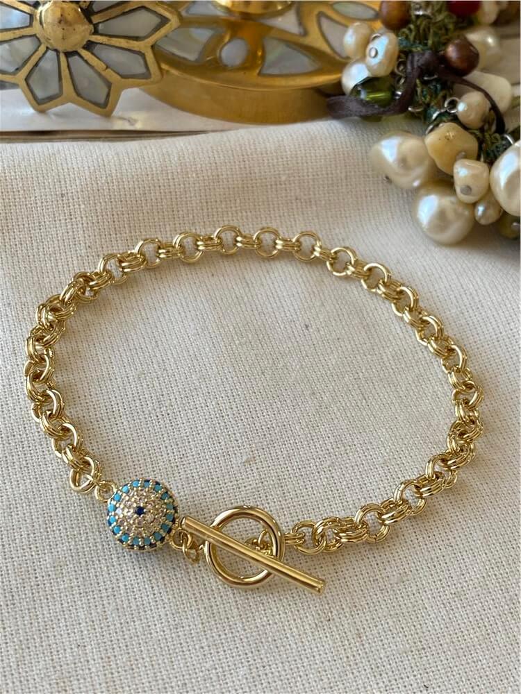 Özel Seri 14K Geçme Kilitli Taşlı Göz Boncuk Bileklik