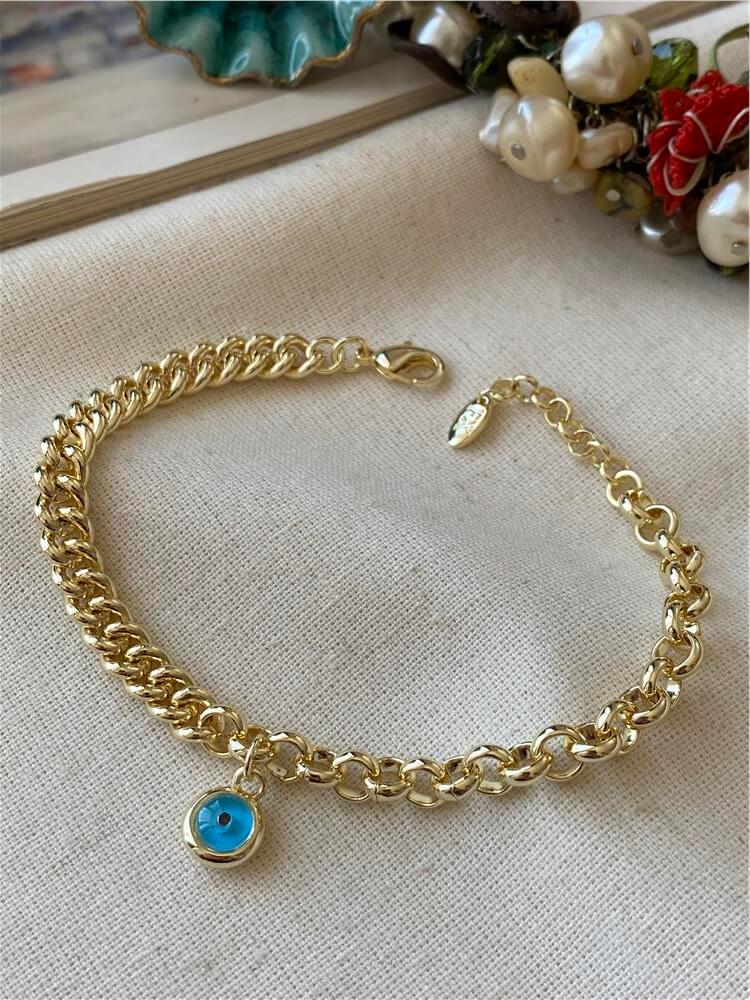 Özel Seri 14K Göz Boncuk Sallantılı Çift Zincir Bileklik