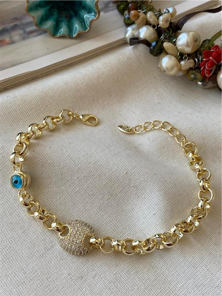 Özel Seri 14K Göz Boncuklu Düğme Tasarım Bileklik