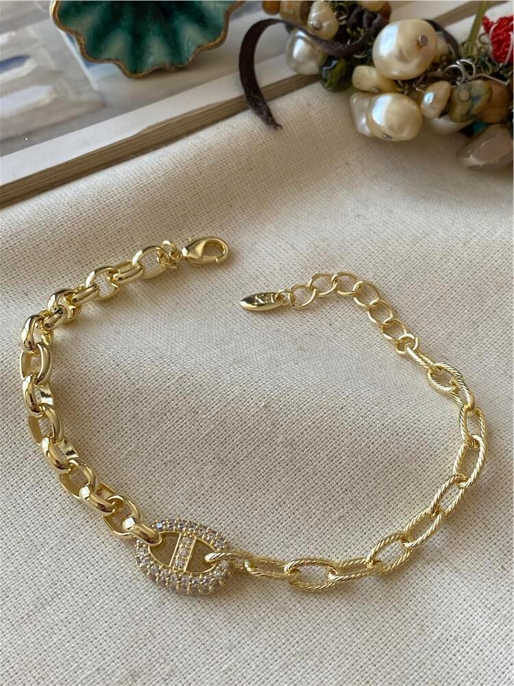 Özel Seri 14K Oval Charmlı Çift Model Zincir Bileklik