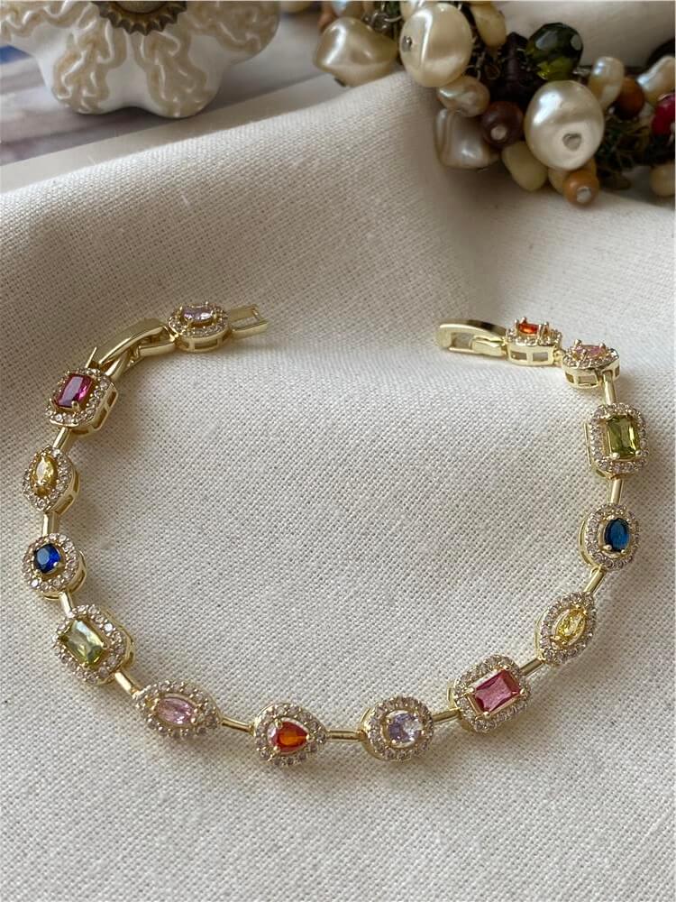 Özel Seri 14K Renkli Şekilli Taşlar Bileklik