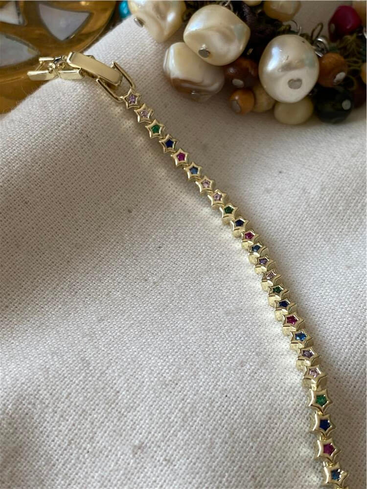 Özel Seri 14K Renkli Taşlı Çıtır Yıldızlar Bileklik