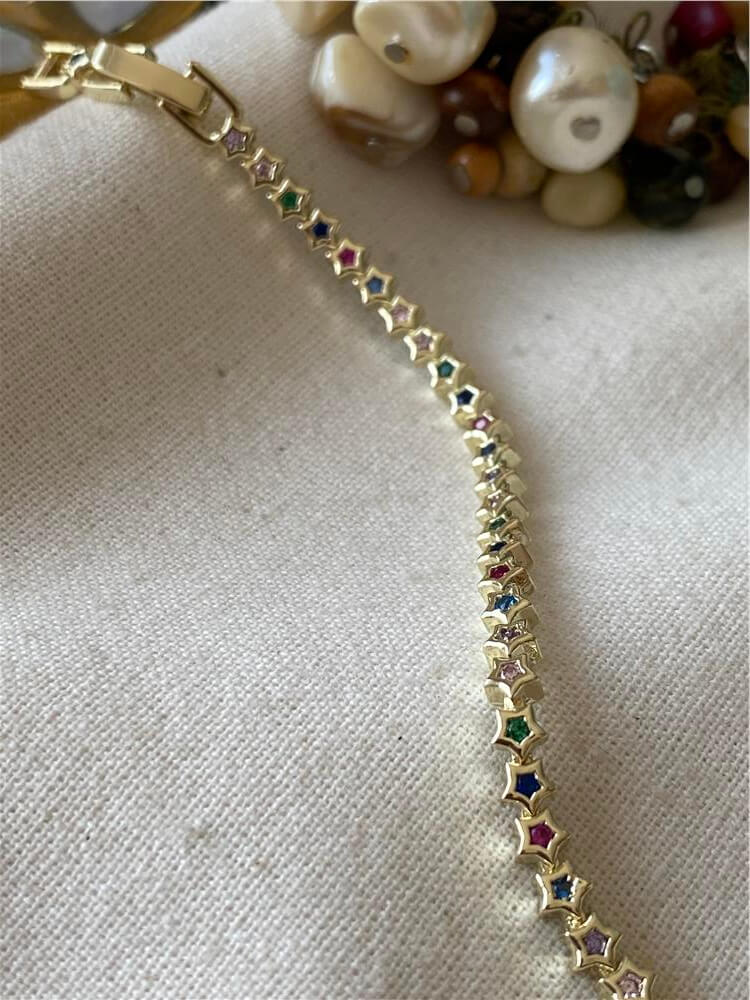 Özel Seri 14K Renkli Taşlı Çıtır Yıldızlar Bileklik