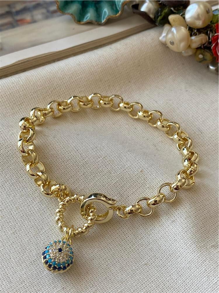 Özel Seri 14K Taşlı Göz Boncuk Sallantılı Bileklik