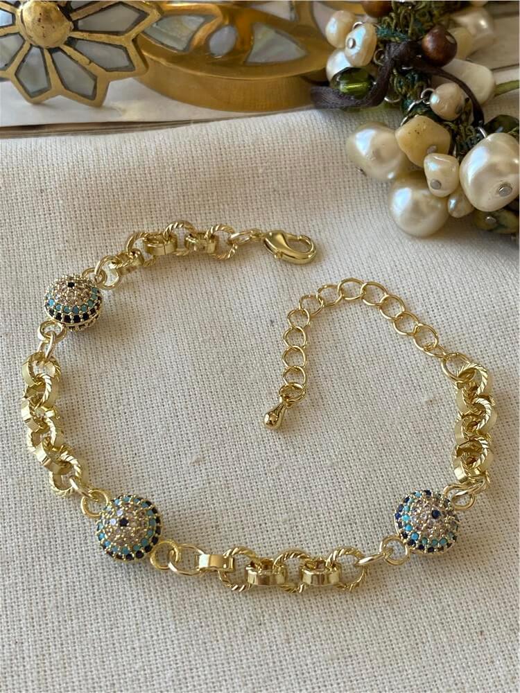 Özel Seri 14K Üçlü Taşlı Göz Boncuk Bileklik