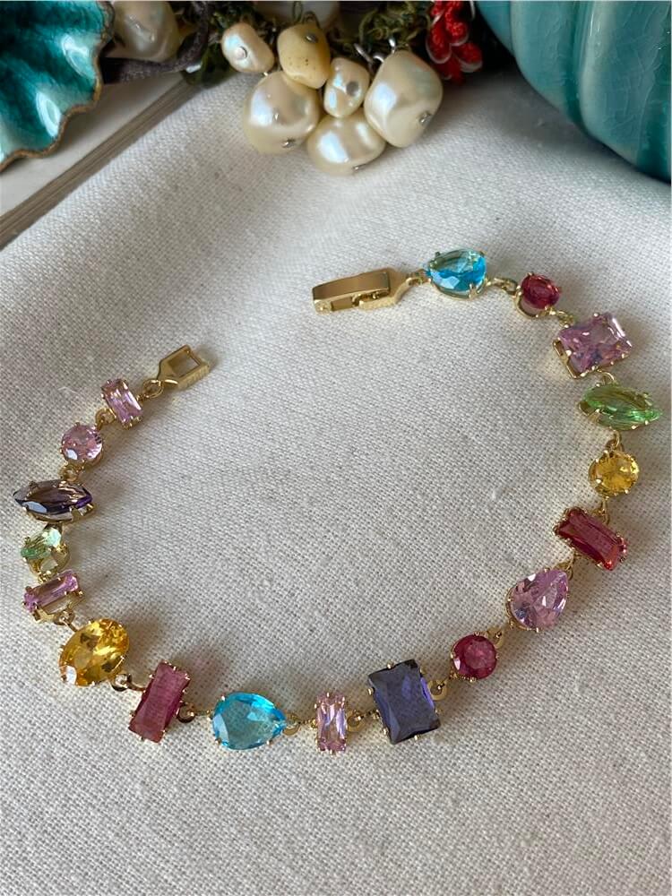 Özel Seri Gold Detaylı Renkli Taşlar Bileklik