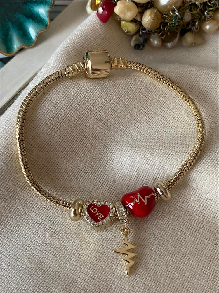 Özel Seri Kırmızı Kalp Atışı Charm Bileklik