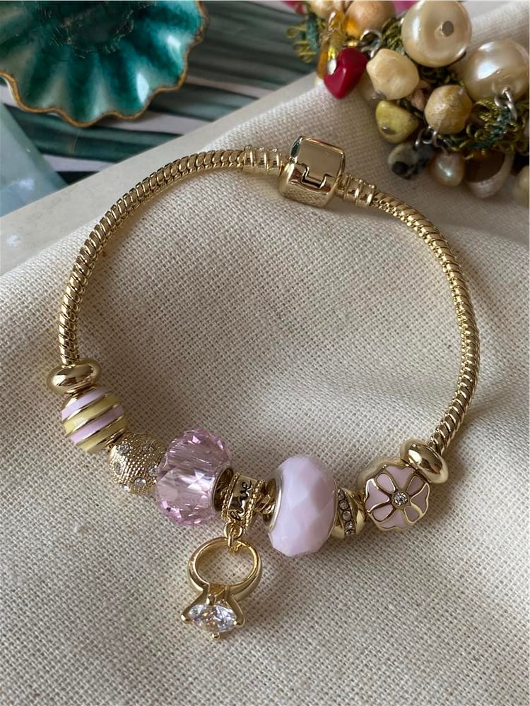 Özel Seri Pembe Tektaş Yüzük Charm Bileklik