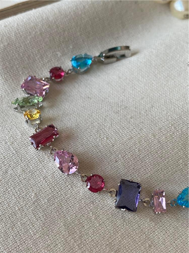 Özel Seri Silver Detaylı Renkli Taşlar Bileklik