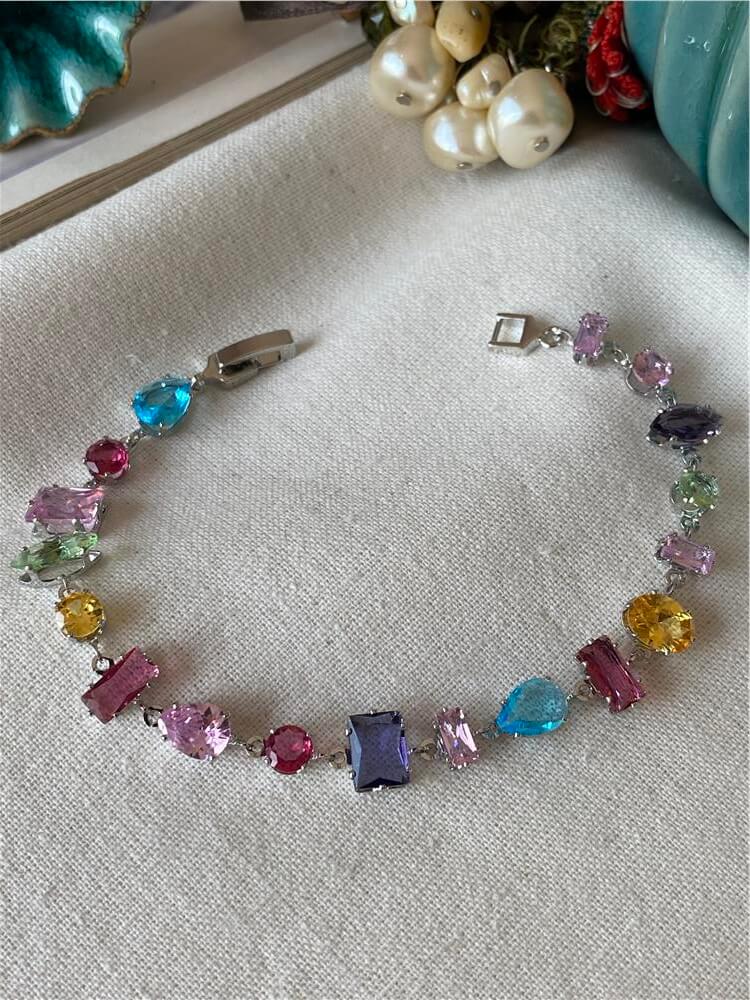 Özel Seri Silver Detaylı Renkli Taşlar Bileklik