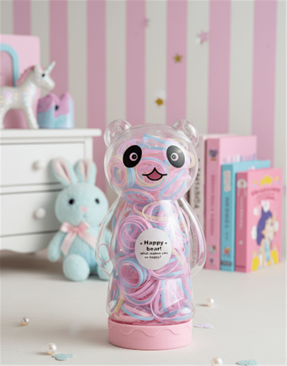 Panda Kutulu Pastel Renkli Lastik Toka Seti