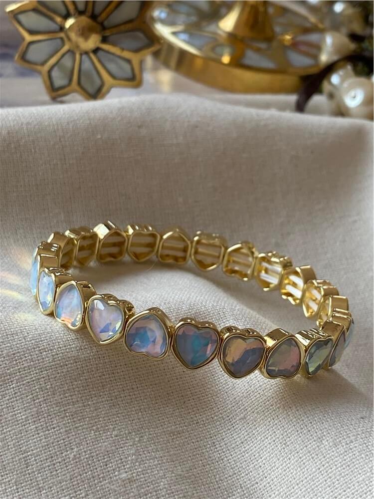 Parlak Açık Mavi Kalpli Esnek Bileklik