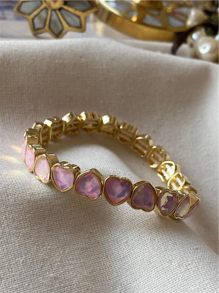 Parlak Açık Pembe Kalpli Esnek Bileklik