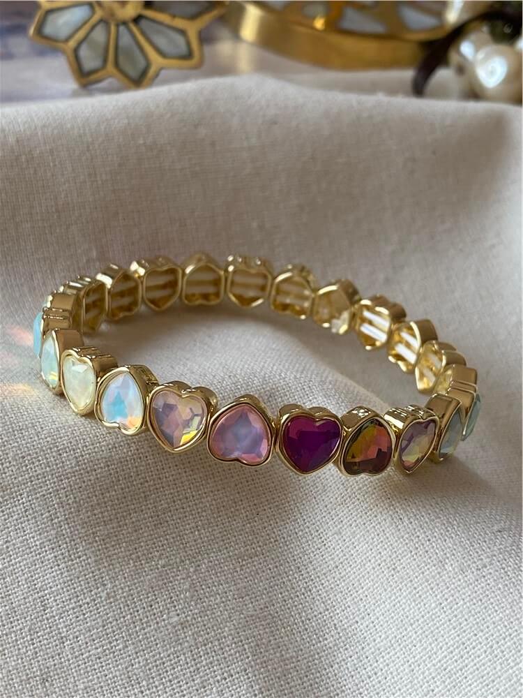 Parlak Karışık Renkli Kalpli Esnek Bileklik