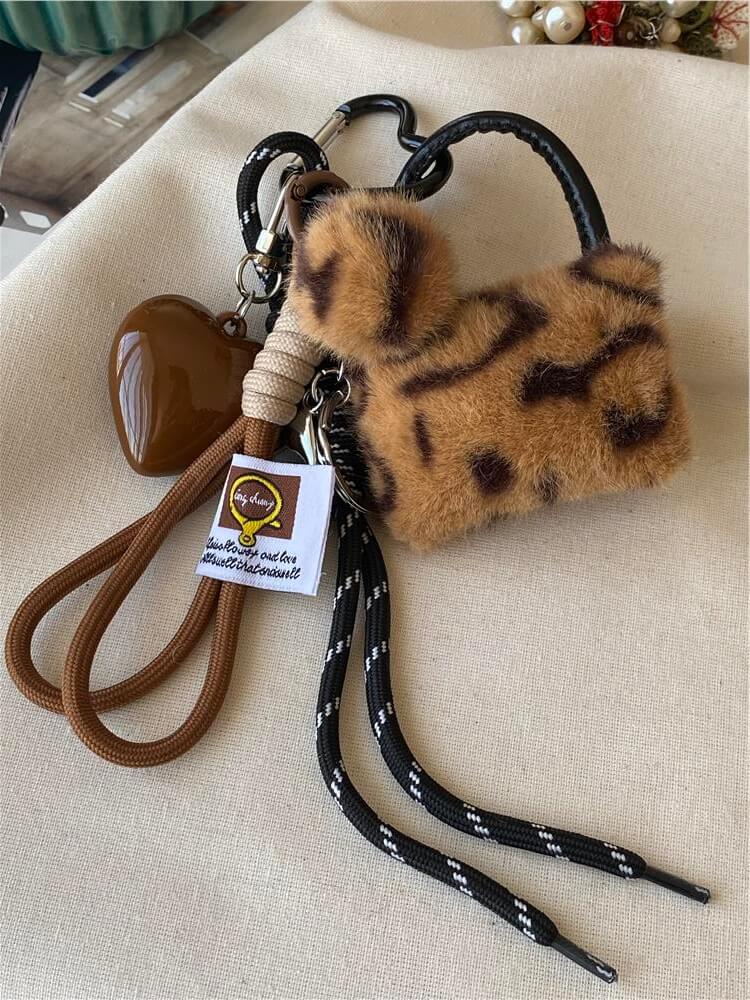 Peluş Leopar Desenli Çanta Charmı