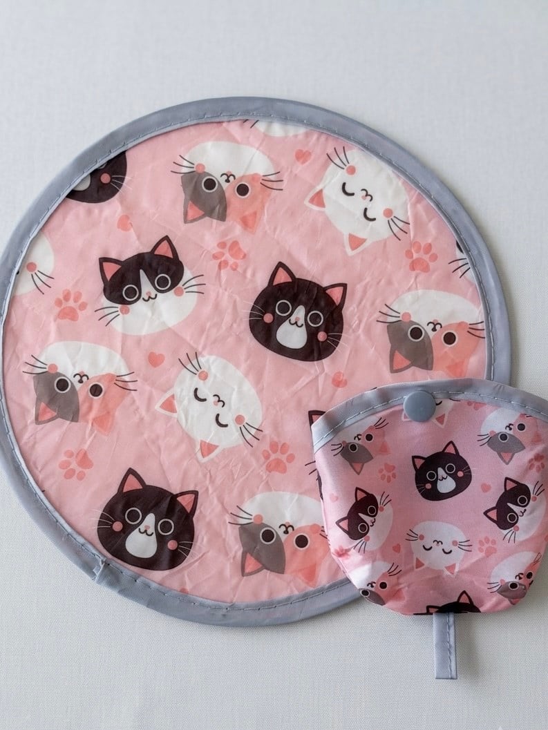 Pembe Kedi Desenli Katlanır Yelpaze