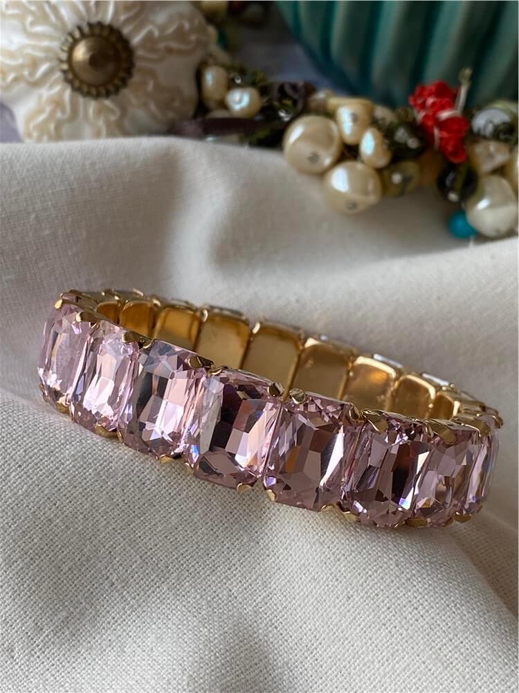Pembe Kristal Taşlı Esnek Bileklik