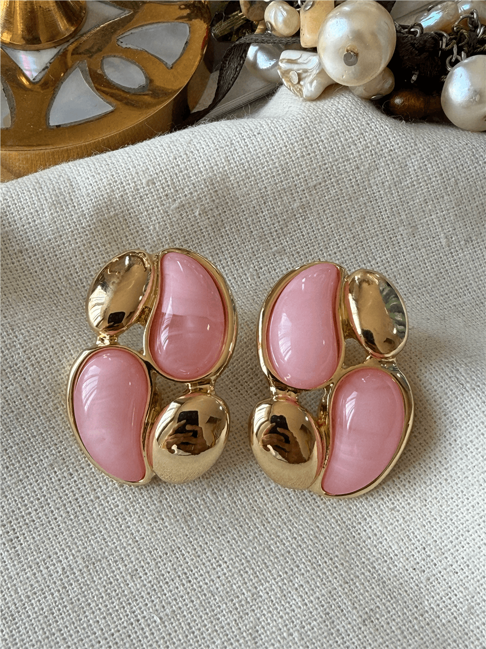 Pembe Taşlı Bubble Model Küpe