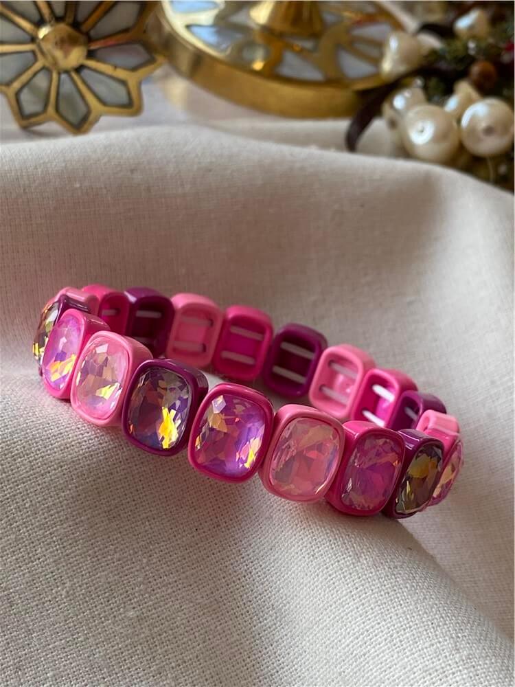 Pembe Taşlı Esnek Porselen Bileklik