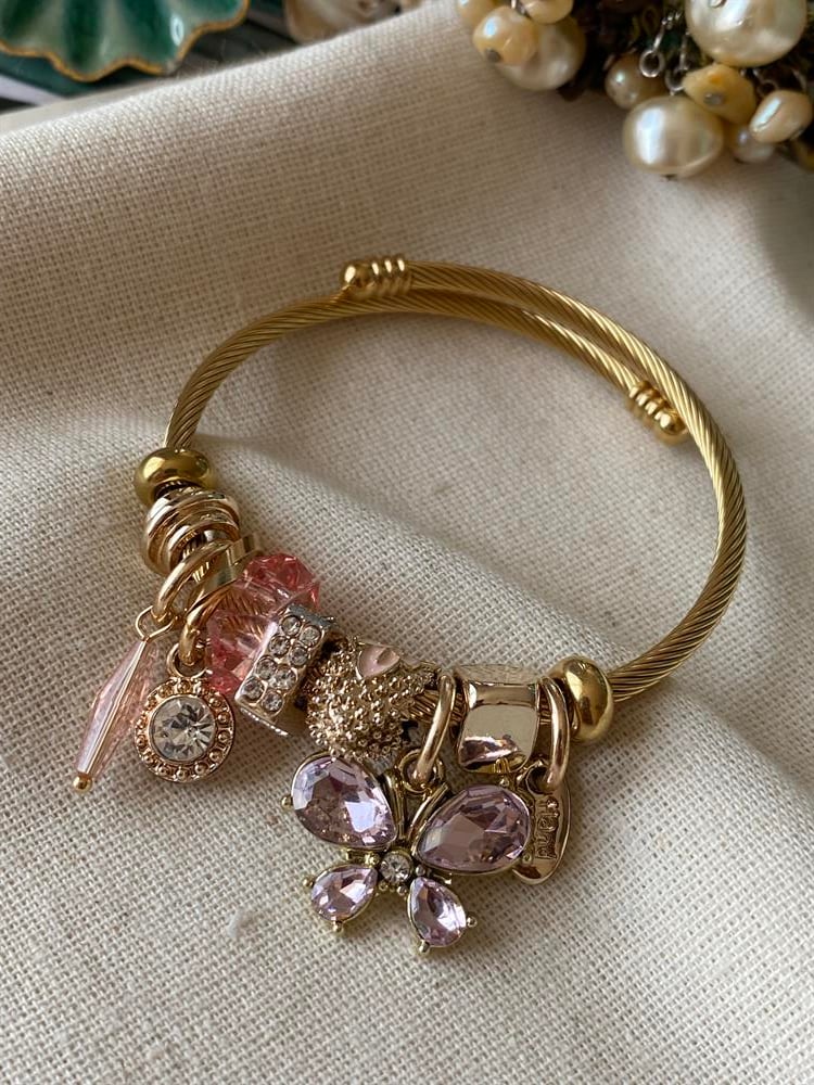 Pembe Taşlı Kelebek Charmlı Bileklik