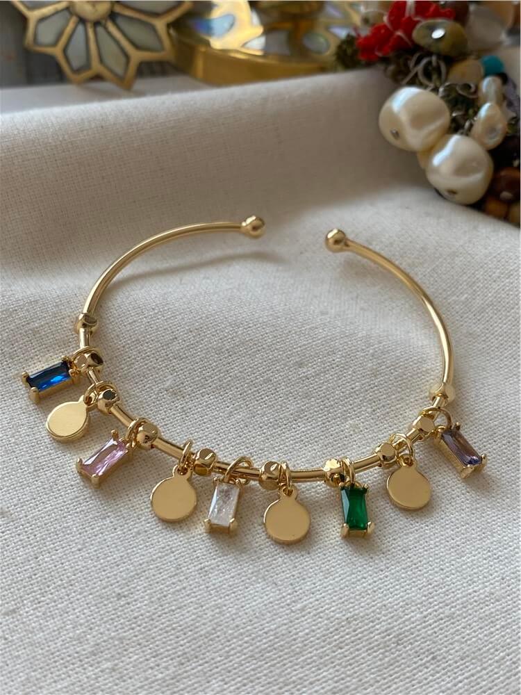 Pul ve Renkli Taş Sallantılı Bileklik