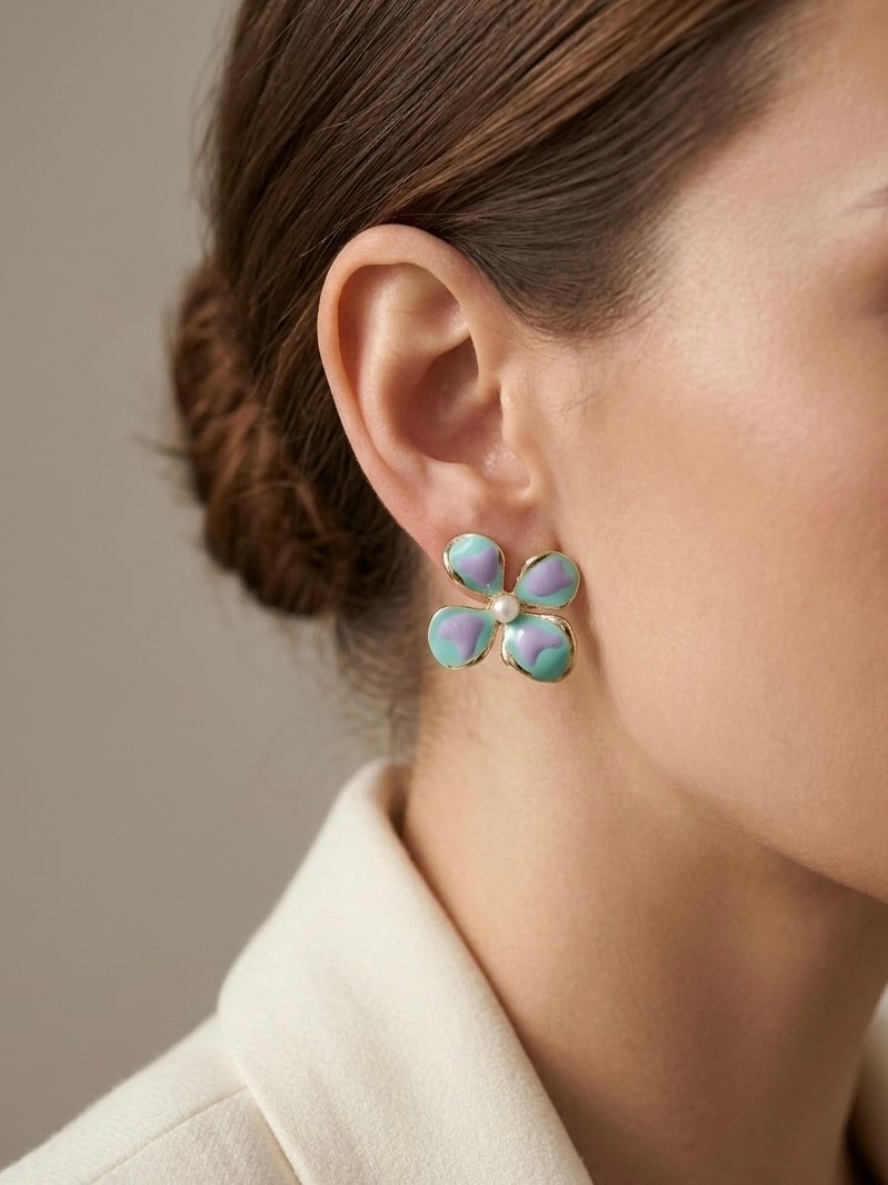 Renkli Mineli Çiçek Küpe