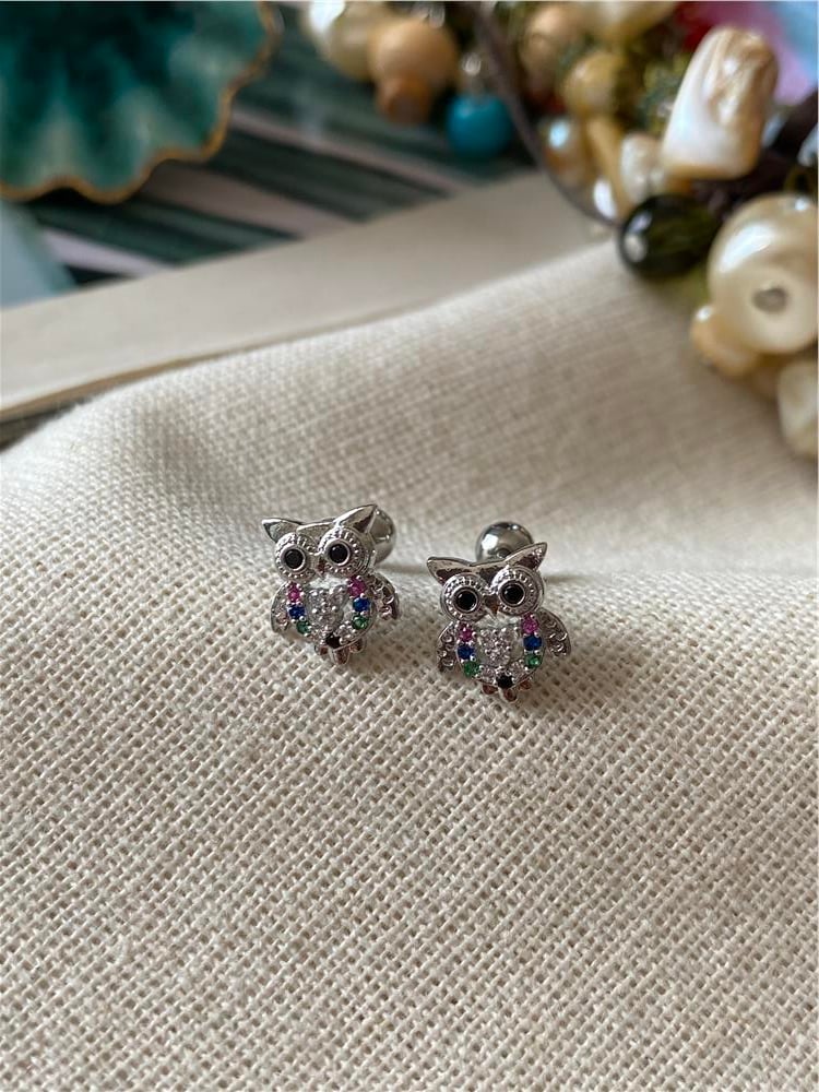 Renkli Taşlı Baykuş Piercing
